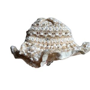 Flora Bella Cream 100% Linen Hat Wire Rim One Size Silver Pin Accent Summer Boho